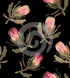 Seamless pattern with protea flower.