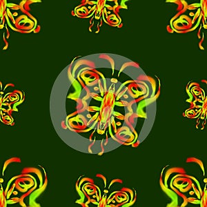 psychedelic seamless pattern illustration of a neon colored butterfly photo