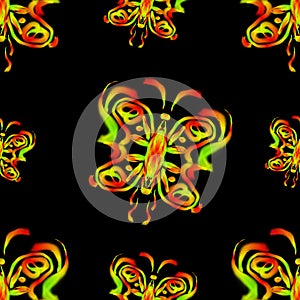 psychedelic seamless pattern illustration of a neon colored butterfly photo
