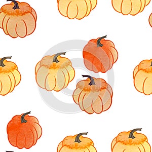 Seamless pattern with pumpkin pies and pumpkins.