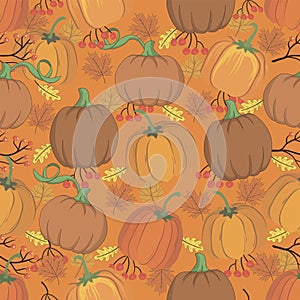 Seamless pattern with pumpkins