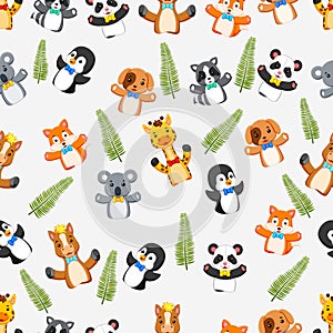 Seamless pattern with puppets wild animal