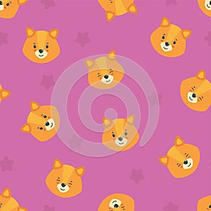 Seamless pattern with puppy heads. Cute puppy print for various designs. Vector illustration