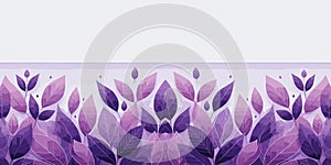 Seamless pattern with purple leaves on a white background, decorative leaf border, Vector, generative ai