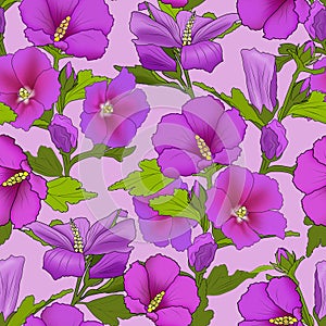 Seamless pattern with purple painted flowers.
