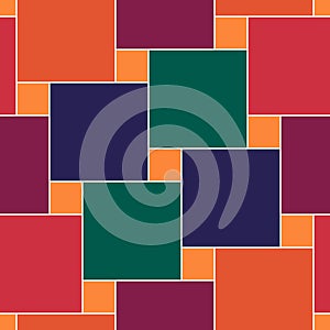 Seamless pattern. Pythagorean tiling. Squares tessellation. Repeated color checks ornament. Square, check shapes background.