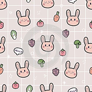 Seamless pattern of rabbit face with vegtable