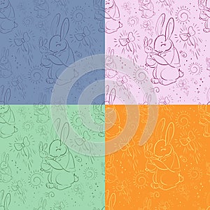 Seamless pattern Rabbits - Mother and child