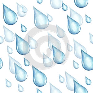 Seamless pattern with rain drops. Watercolor illustration