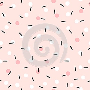 Seamless pattern with randomly scattered dots and short lines. Drawn by hand.