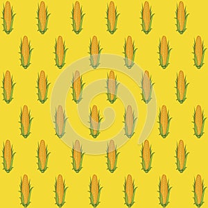 Seamless pattern with realistic yellow corn cobs