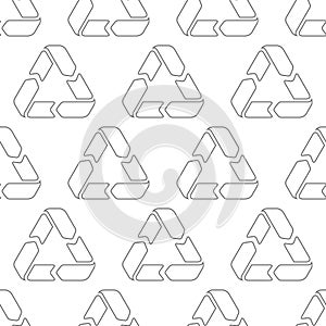 Seamless pattern with recycling signs on a white background. Pattern for recyclable materials and packaging.