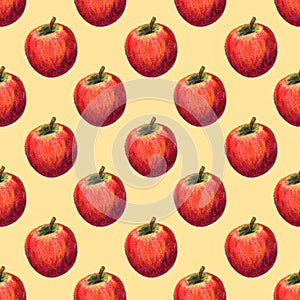 Seamless pattern red apple risograph retro illustration