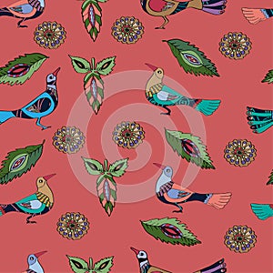 Seamless pattern with red birds.