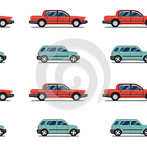 Seamless pattern of red cars Limo sedans