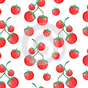 Seamless pattern, red cherry tomatoes, vegetable print. Kitchen decor, textile vector