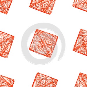 Seamless pattern red 3D cube, illustration