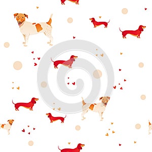 Seamless pattern with red dog and graass.