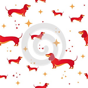 Seamless pattern with red dog and heart