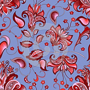 Seamless pattern with red flowers