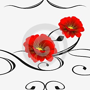 Seamless pattern with red flowers.