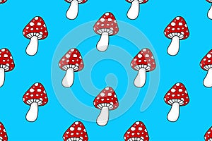 Seamless pattern of red fly agarics.