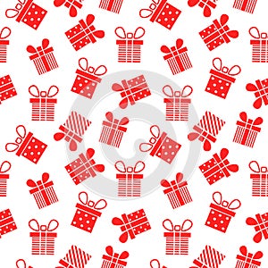 Seamless pattern with red Gift boxes. Vector illustration