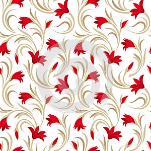 Seamless pattern with red gladiolus flowers.