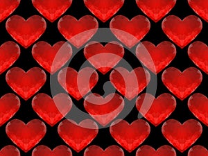 Seamless pattern of red glass hearts