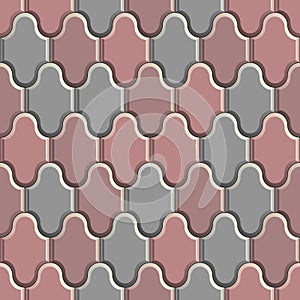 Seamless pattern of red and gray concrete pavement. 3D repeating background with waves tiles pattern