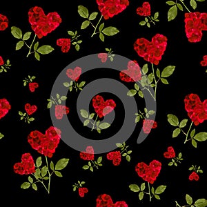 Seamless pattern red heart rose petals