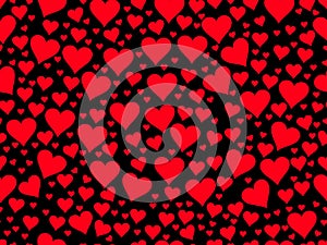 Seamless pattern with red hearts on a black background. Valentine`s Day. Vector