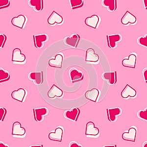 Seamless pattern of red hearts on a light pink background in flat style. ready to use for cloth, textile, wrap and other