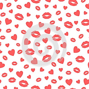 Seamless pattern red hearts lips vector illustration