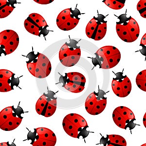 Seamless pattern with red ladybugs