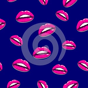 Seamless pattern - red lips kisses prints background