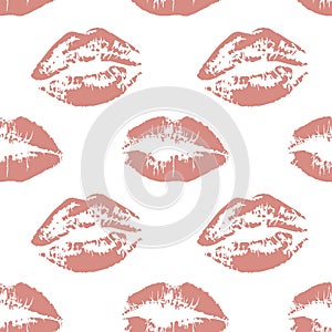 Seamless pattern with red lips on white background. Vector illustration for print