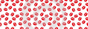 Seamless pattern Red lipstick kiss on white background. Vector flat illustration for design