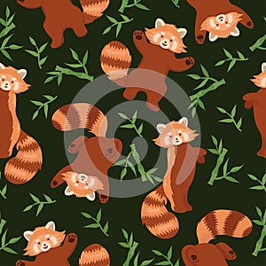 Seamless pattern with red pandas. Vector graphics