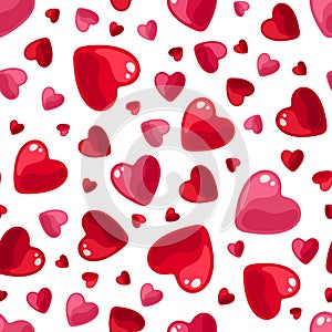 Seamless pattern with red and pink hearts. Vector illustration.