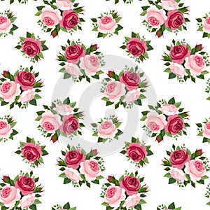 Seamless pattern with red and pink roses.