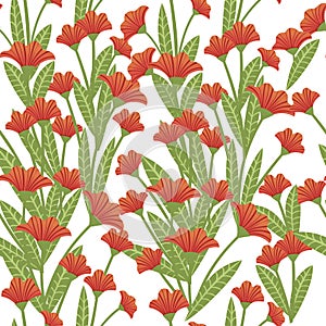Seamless pattern red poppies plant of red flowers flat vector illustration on white background