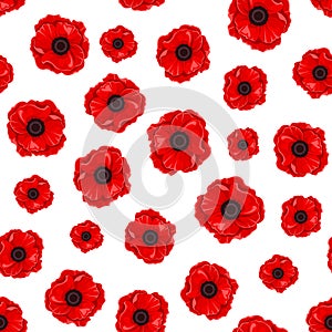 Seamless pattern with red poppies. Vector illustration.