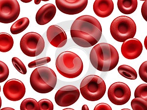 Seamless pattern of red red blood cells under a microscope on a white background isolated. 3D illustration, top view photo