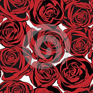 Seamless pattern with red roses. Vector