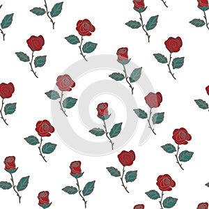 Seamless pattern with red roses. Vector illustration