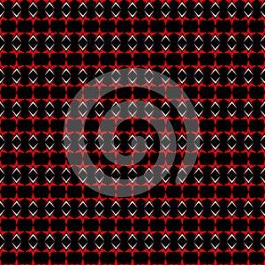 Seamless pattern of red stars and white mark texture on black background. Flat design vector.