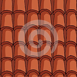 Seamless pattern of red tiles on the roof. Industrial goods for construction.