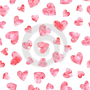 Seamless pattern with red watercolor hearts