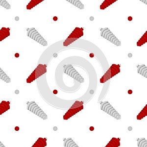 Seamless pattern with red and white christmas spiral toys on white background. Holiday christmas swirl toy for fir tree. Vector